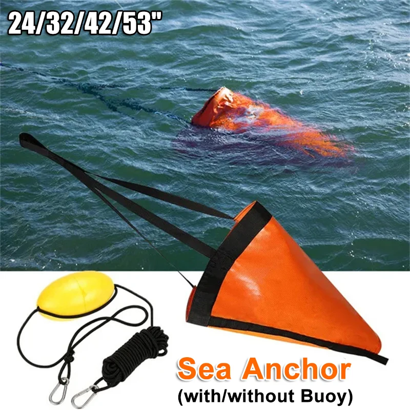 

32/42/53Inch Orange Drift Sock Sea Anchor with/without Kayak Tow Rope Line Buoy Ball Kayak Accessory