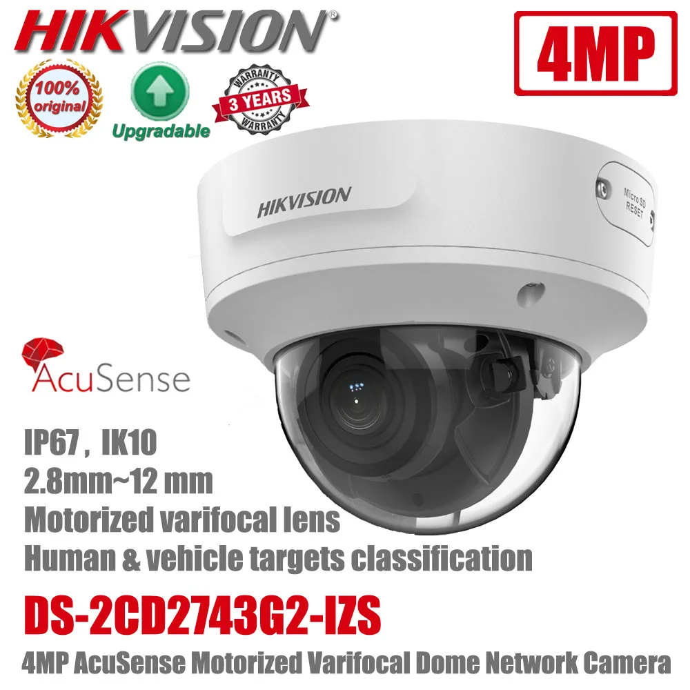 

Original Hikvision DS-2CD2743G2-IZS 4MP POE IP67 IK10 2.8~12mm Motorize Varifocal AcuSense Audio Dome Network Camera
