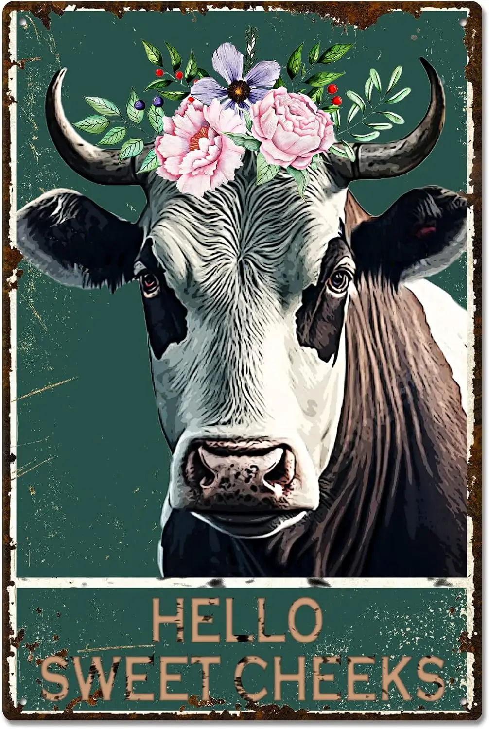 

Funny Hello Sweet Cheeks Metal Tin Sign Cow Vintage Quote for Home Bathroom Toilet Wall Art Decoration Humor Plaque 8x12