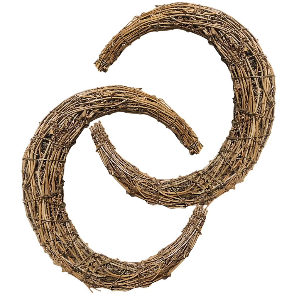

2 Pcs Rattan Garland Summer Front Door Decor DIY Ring Wreath Accessory Moon-shape Iron For Shaped Natural