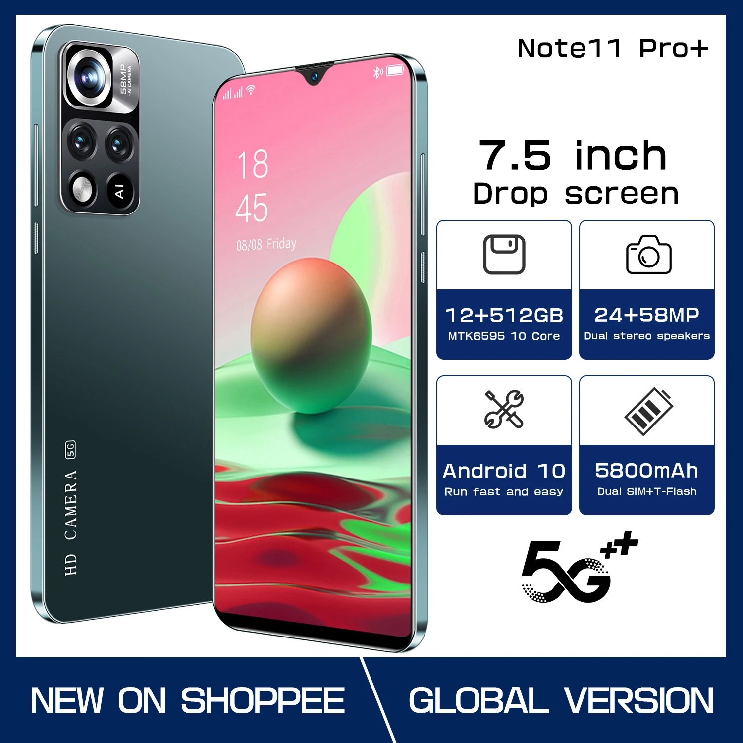 

Смартфон NOTE 11 PRO + 12 + 512 ГБ, 7,5 дюйма, 1440*3040, 5800 мА · ч, 24 + 58 Мп, сканер отпечатка пальца и лица, десятиядерный MTK6595, сотовые телефоны с двумя SIM-карт...