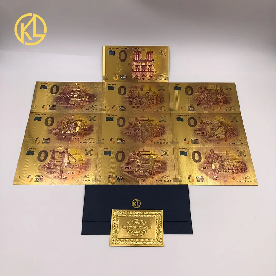 

10pcs 0 Euro Mona Lisa Smile Gold Banknotes Series set France Brazil Polan Spain Souvenir Ticket for Momery Collection