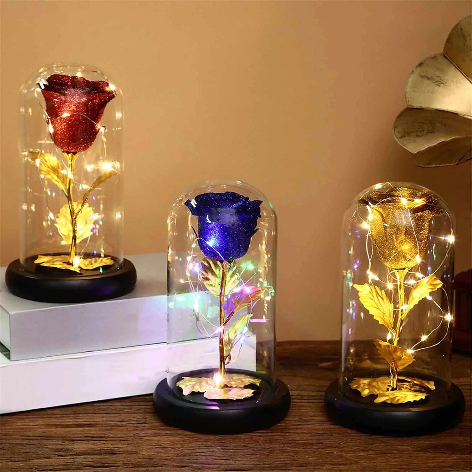 

Вечная роза светодиодный ными лампочками, искусственные цветы, стеклянная крышка, 24K, Золотая фольга, фотография, креативный подарок на свад...