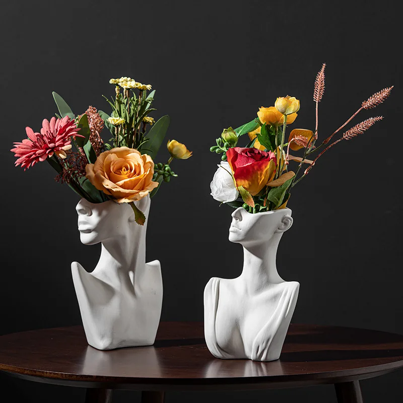 

Креативная домашняя портретная ваза Dercor, цветочные вазы с человеческой головой, декоративный скандинавский цветочный горшок, украшение, ке...