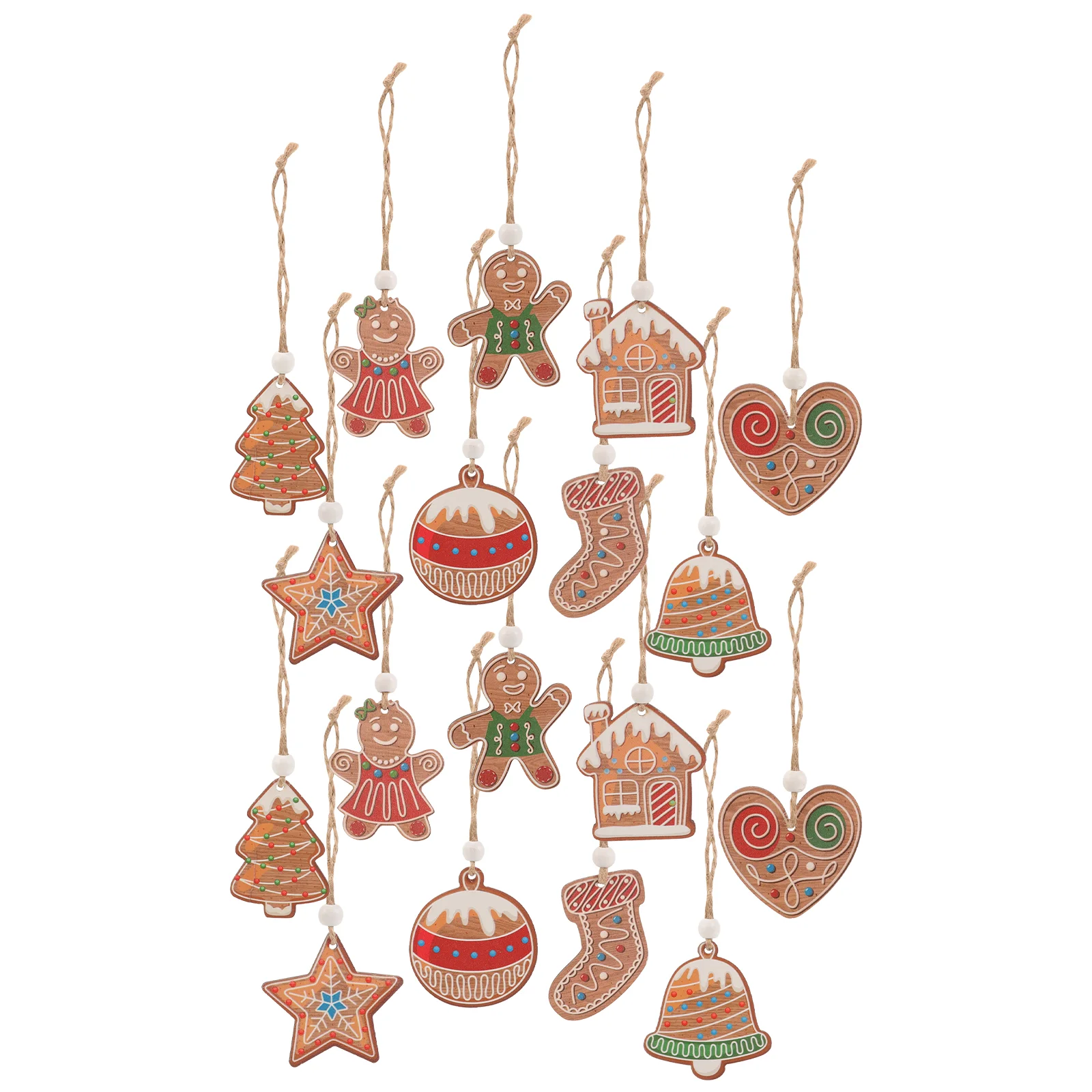 

18 Pcs Christmas Tree Pendants Xmas Party Decorations Scene Layout Supplies Ornaments Wooden Jiugongge Hanging Decors
