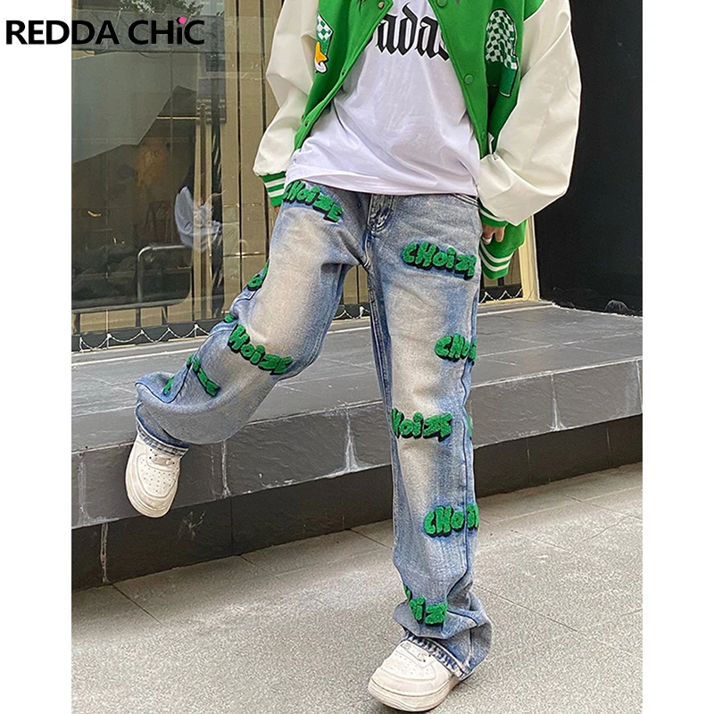 

REDDACHiC Streetwear Graphic Y2k Jeans Baggy Hiphop Mom Jeans Straight Korean Acubi Fashion Pants for Women 90s Vintage Trousers
