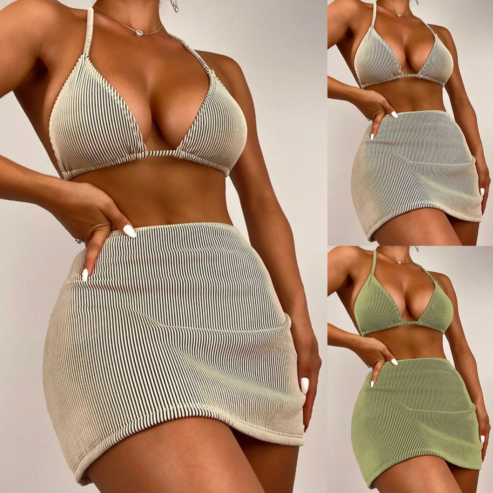 

Womens High Cut Bikini Sets Sexy Swimsuit Tie Knot Front Two Piece Bathing Suits