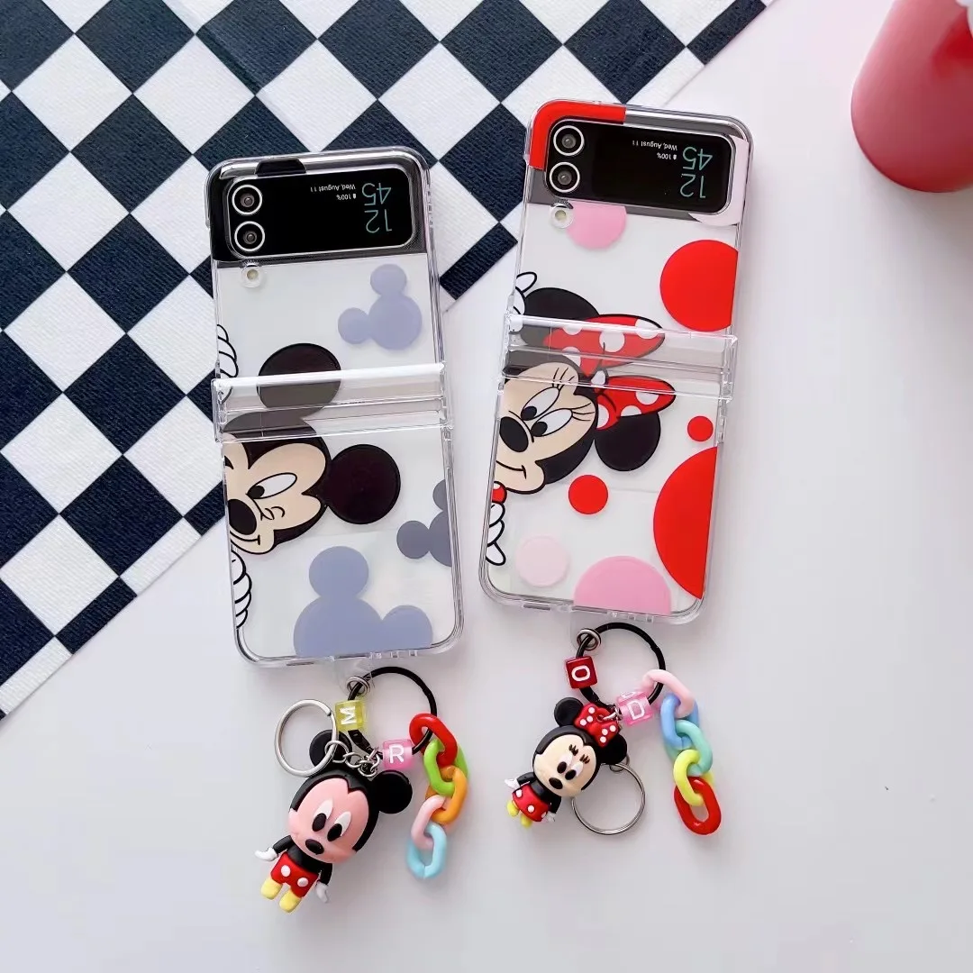 

3D Disney Mickey Minnie with pendant cartoon Case for Samsung Galaxy Z Flip 3 Hard PC Back for Z Flip 4 Case Protective Shell
