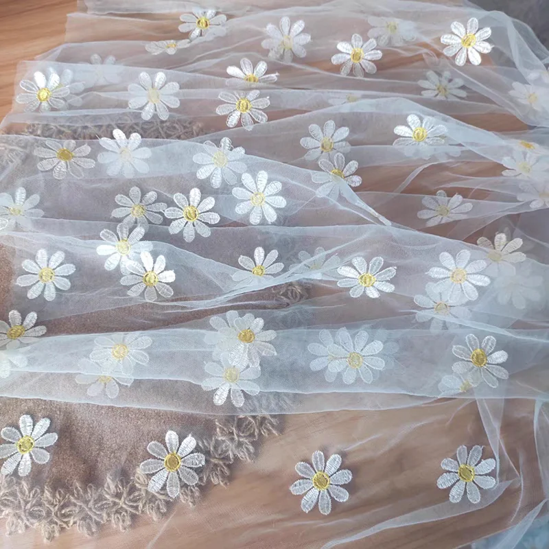 91x150 см яркая ткань с вышивкой подсолнуха кружевная ткань Женская занавеска ткань для детского свадебного платья