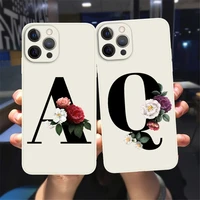 fashion initial letter a z phone case for iphone 12 13 promax 13 mini retro black flower soft tpu the antique white back cover