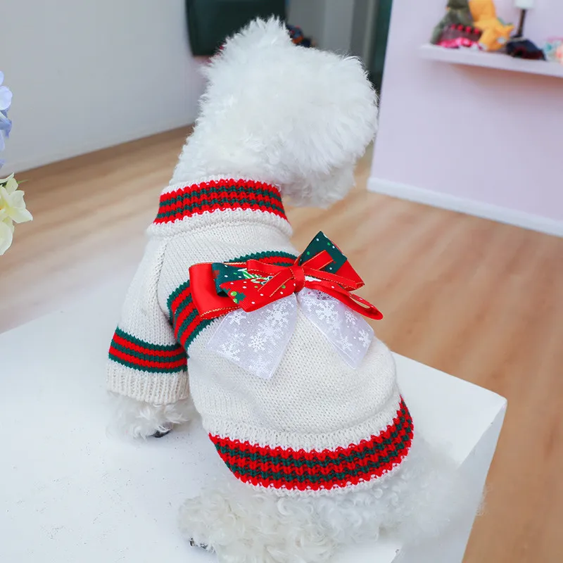 

Red Christmas Dog Clothes Bowtie Knit Dog Sweater For Small Medium Dogs Yorkie Pet Knitted Coat Jumper Puppy Cat Crochet Sweater