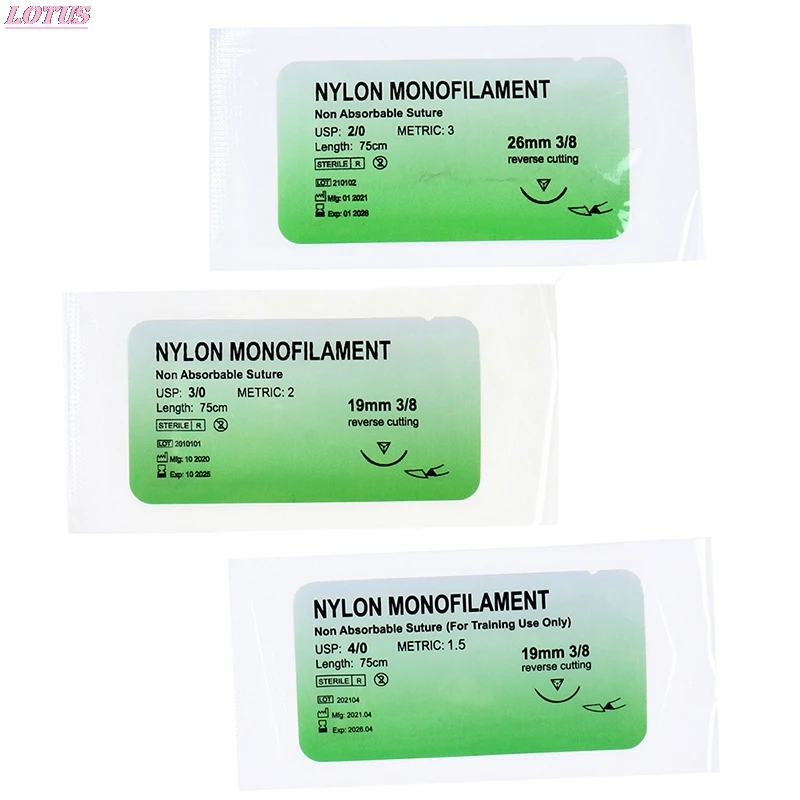 

6PCS 2.0/3.0/4.0 Needle Suture Nylon Monofilament Non-injured Suture Medical Thread Suture for Medical Surgical Suture Tool Hot