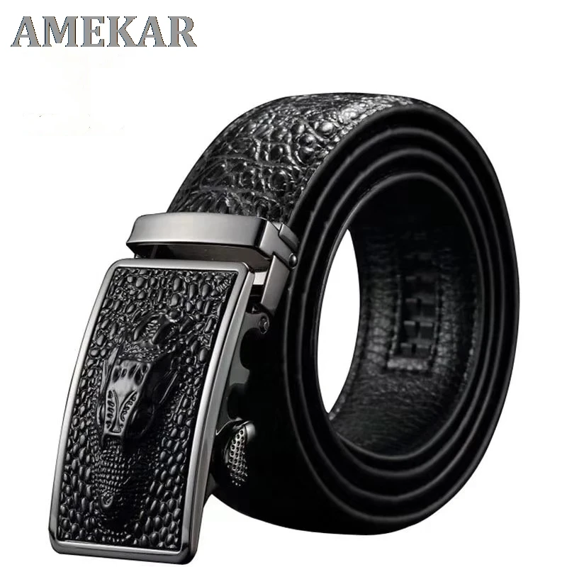 

Luxury Cow Leather Belts For Men Alligator Pattern Automatic Buckle Men 's Business Belt Original 2022 New Arrival