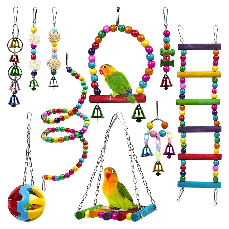 

Bird Parrot Toy,10Pcs Bird Swing Toys Bird Chewing Toys,Colourful Pet Bird Toys Birds Cage Toy Accessories