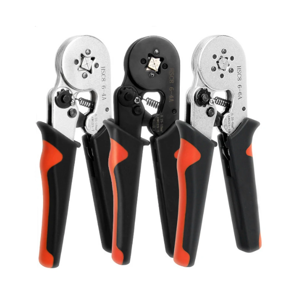 

HSC8 6-4A/6-6A Tube Terminal Crimping Pliers Set 0.25-6.0/10mm² Multifunctional Crimping Tools Ratchet Stripping Cutting Plier