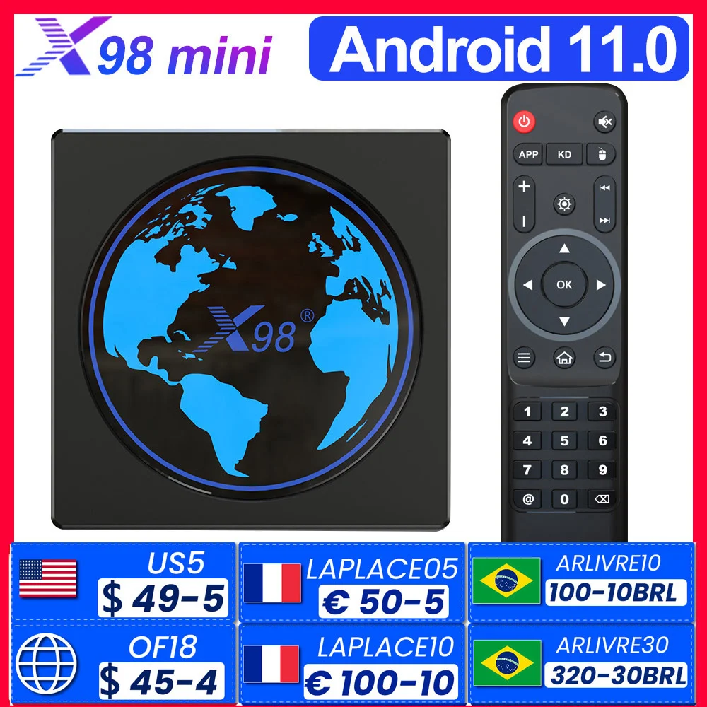 

X98 mini android tv box smart tvbox android 11 4gb ram 64gb 32gb amlogic s905w2 2.4g/5g wifi 4k 60fps set top box x98mini 2g 16g