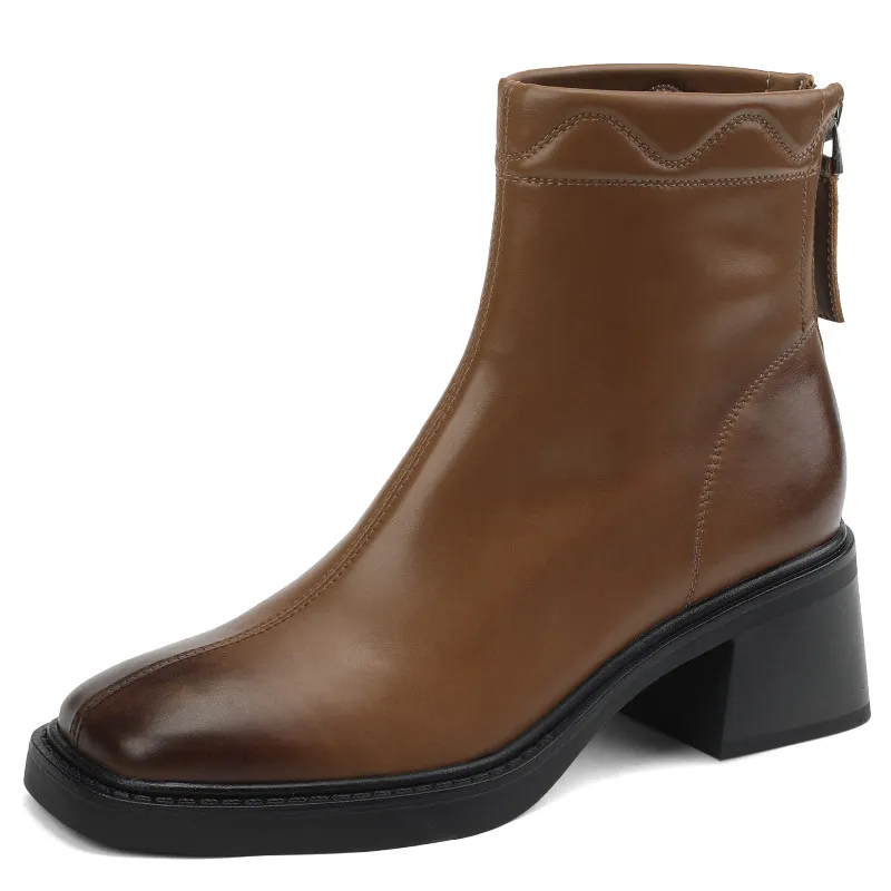 

Dilalula Women Ankle Boots Autumn Winter New Arrival Thick Heels Concise Retro Working Genuine Leather Back Zipper Shoes Woman