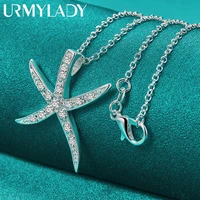 urmylady 925 sterling silver aaa zircon starfish pendant charm necklace 16 30 inch chain for women wedding engagement jewelry