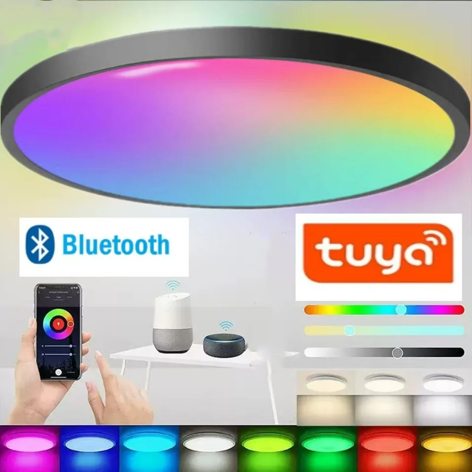 Фото Умный светодиодный потолочный светильник Tuya, AC 220 В, 25 Вт, RGB, украшение для спальни, гостиной, внутреннее освещение, работа с Alexa Google Home №1