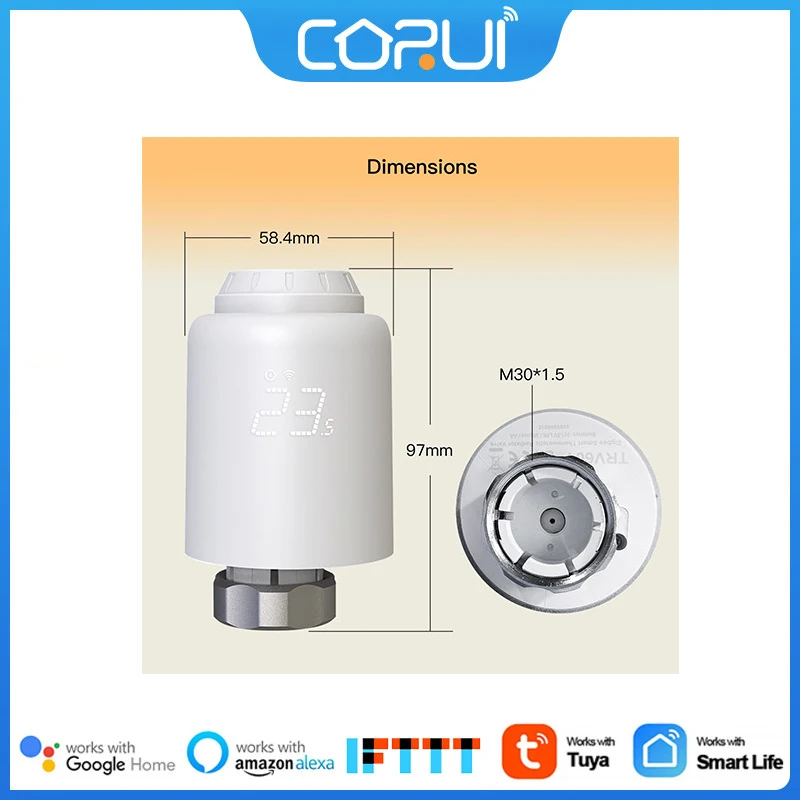 

CoRui Tuya ZigBee Thermostatic Radiator Valve Actuators Smart Life Wireless Remote Control Home Heating Thermostat Alexa Google