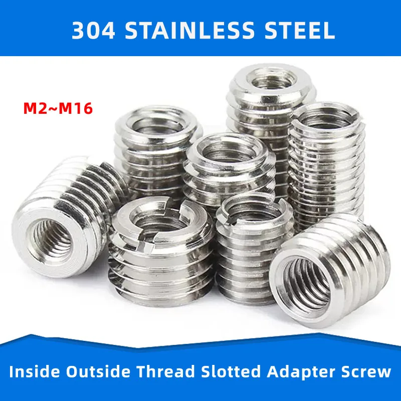 

304 Stainless Steel M2-M16 Inside Outside Thread Slotted Adapter Screw Wire Thread Insert Sleeve Conversion Nuts