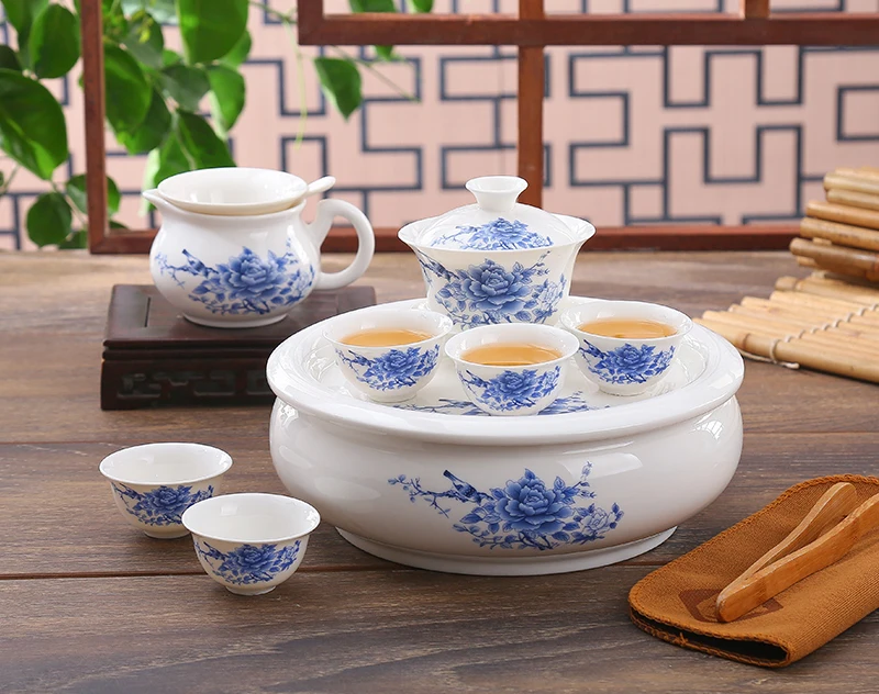 

8pcs Set, Bone China Gongfu Tea Pot and Cup Set, Ceramic Traditional Chinese Tea Sett, Porcelain Gaiwan Tea Ceremony Set