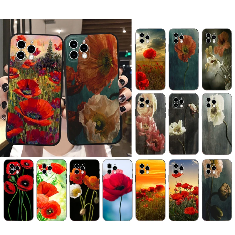 

Phone Case For iphone 14 Pro Max 13 12 11 Pro Max XS XR X 12mini 14 Plus SE Poppies Poppy Flower Case Funda
