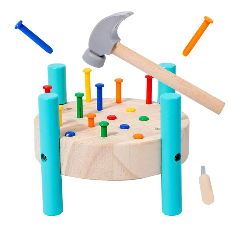 

Wooden Pounding Bench Toy STEM Educational Preschool Learning Toys Tap Hammer Toy Wooden Montessori Early Developmental Toys