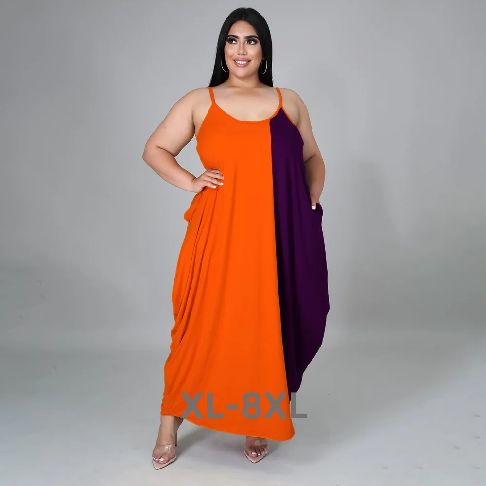 

Plus Size Maxi Dress Fashion Women Summer Wholesale Patchwork Slip Pockets Draped Side Elegant Casual Loose d 3xl 4xl 5xl 6xl