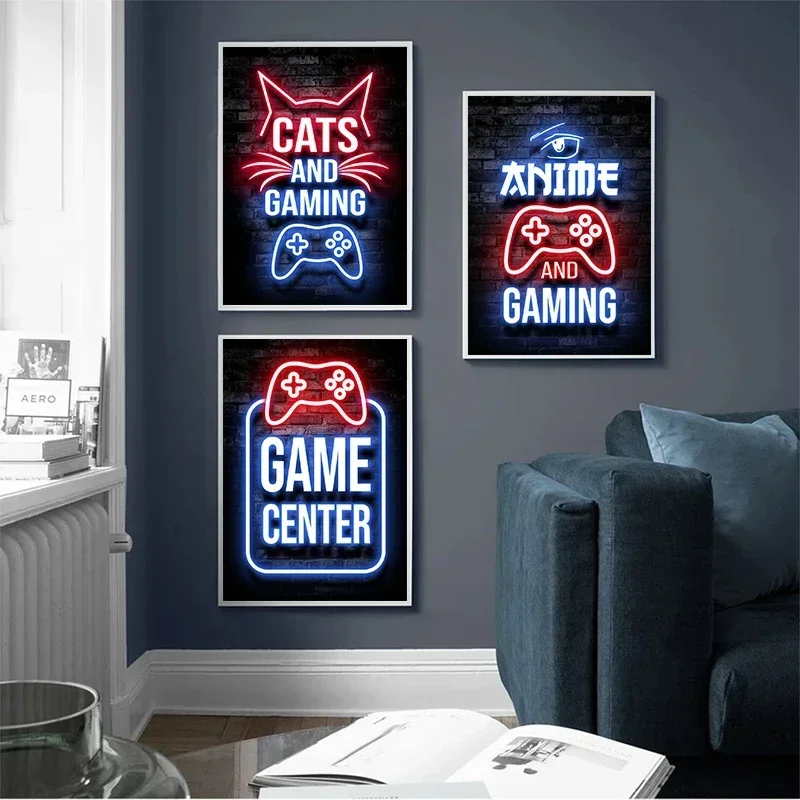 Неоновая Роспись С Изображением Кота Игровая Консоль Тема Настенное Искусство