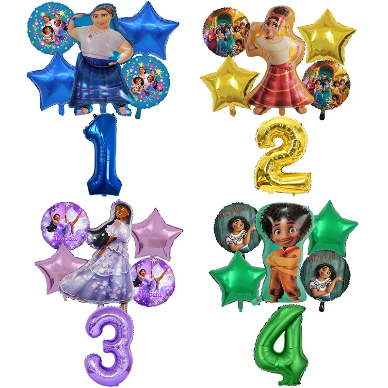 6pcs Disney Encanto Cartoon Isabella Luisa Dolores Antonio Balloons Air Inflatable Globo Baby Shower Birthday Party Decorations