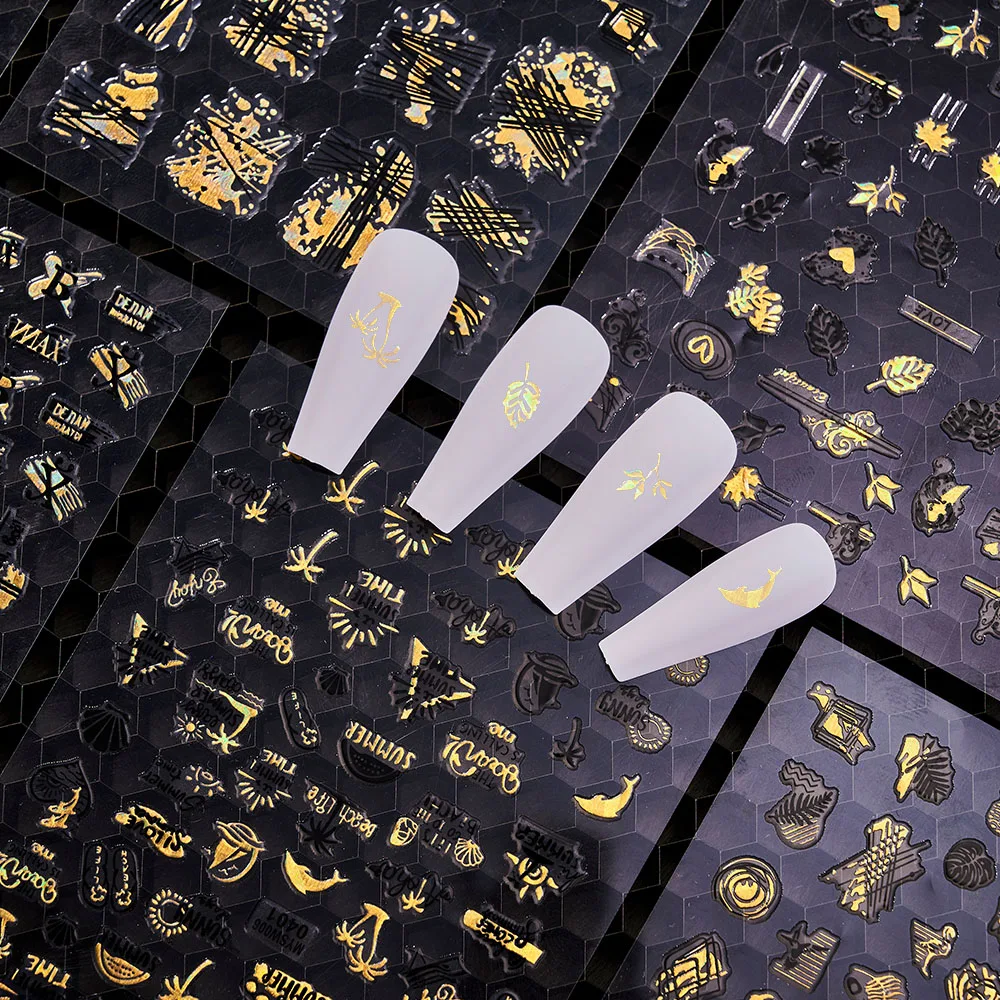 

10Sheets Bronzing Maple Leaf Nail Sticker 3D Gold Doodle Design Manicure Slider Decoration 1Set DIY Manicure Decal Accessories*-