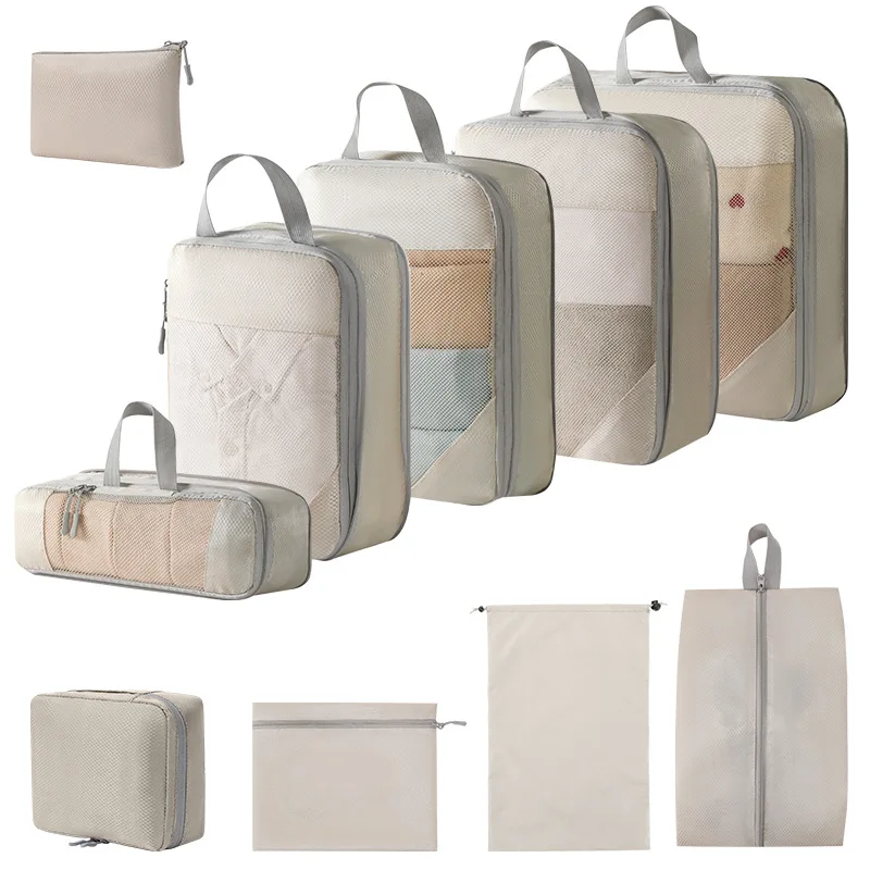 10PCS With Compression Portable Holiday Nylon Travel Waterproof Wear Resistant Storage Bag Packing Cube For Suitcase Organizer