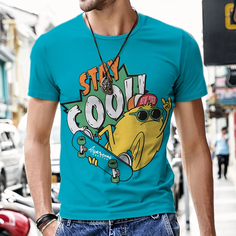 Купи Street Skate Printing Men's T-shirts Punk Skeleton Skateboard Pattern Short Sleeve Fashion O-neck Pullover Outdoor Sports Tees за 275 рублей в магазине AliExpress