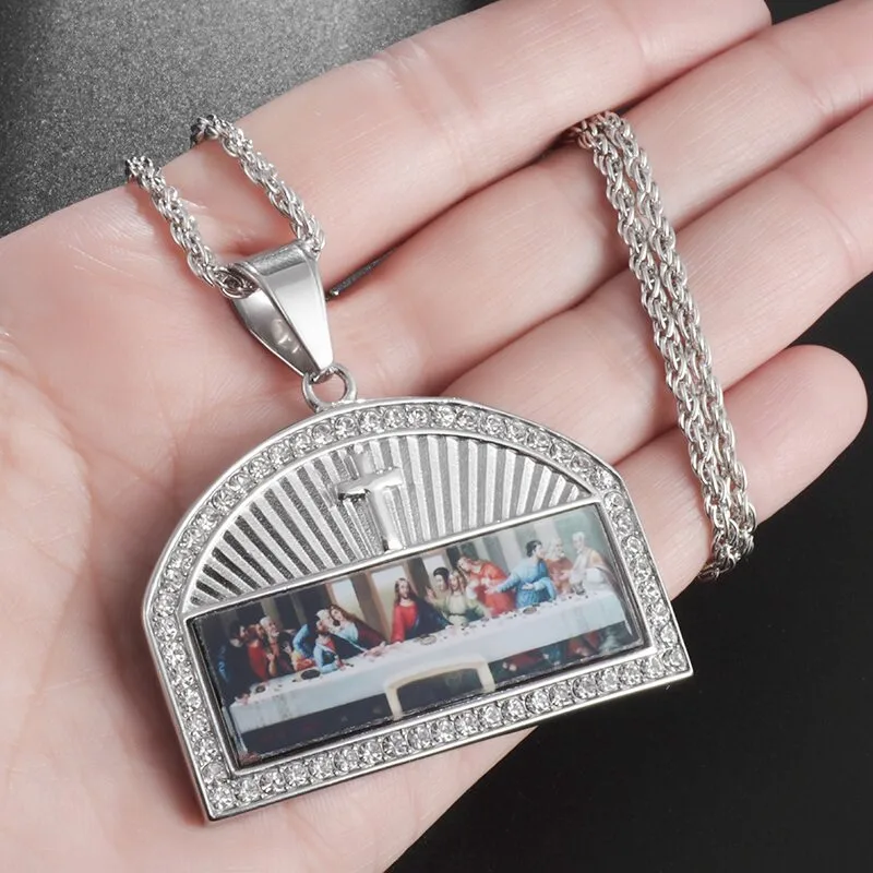 

Fashion World Famous Painting Last Supper Pendant Necklace for Men Women Christ Jesus 12 Apostles Oil Painting Religious Jewelry
