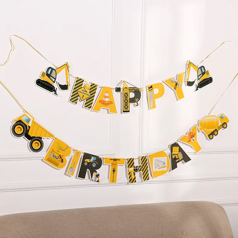 

New Cartoon Engineering Car Flag Hanging Children's Party Atmosphere Decoration Products Flag Pulling Design