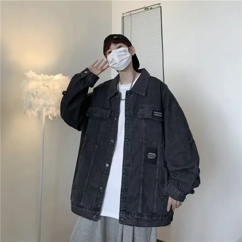 Модная джинсовая куртка для мужчин свободная посадка повседневная толстая