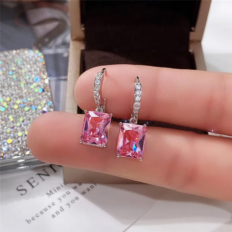

New Square Princess Cut Zircon Stone Drop Earring for Women Simple Design Elegant Lady Accessories Wedding Band Jewelry Hot