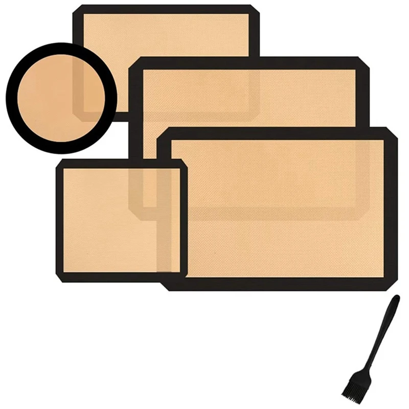 

Набор из 5 силиконовых ковриков для выпечки, антипригарные многоразовые вкладыши для духовки и силиконовая щетка для макарон, кондитерских ...