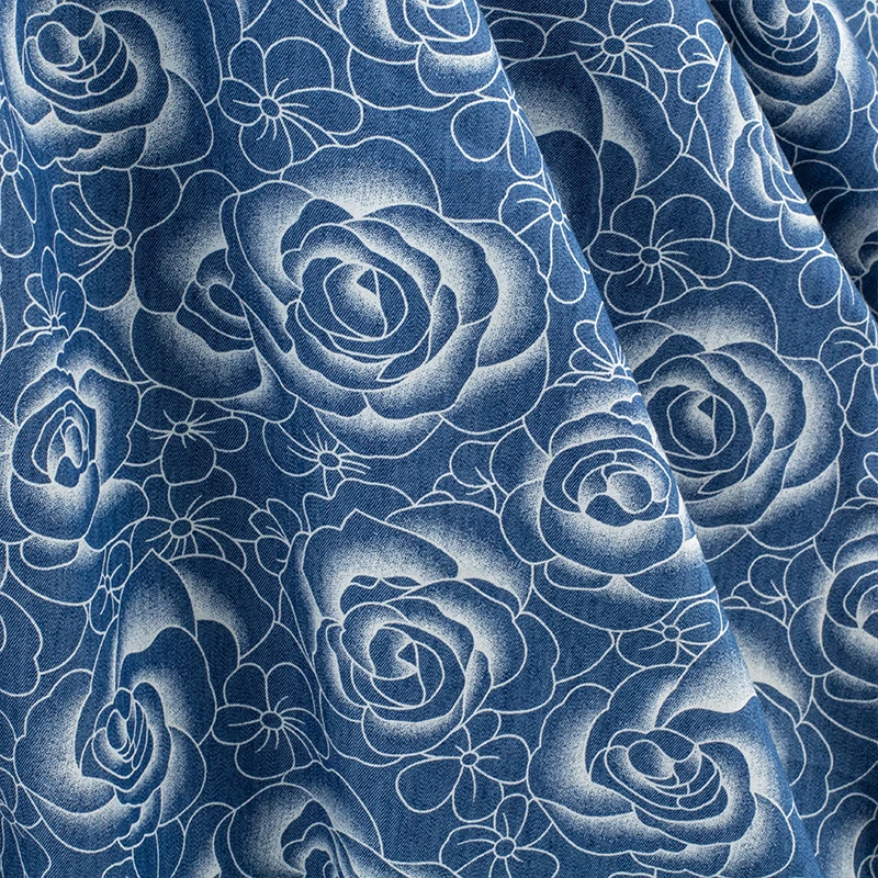 

Ткань с принтом синей розы, ручная работа, для костюмов, дизайнерские сумки для одежды «сделай сам», ширина 145 см, на метр