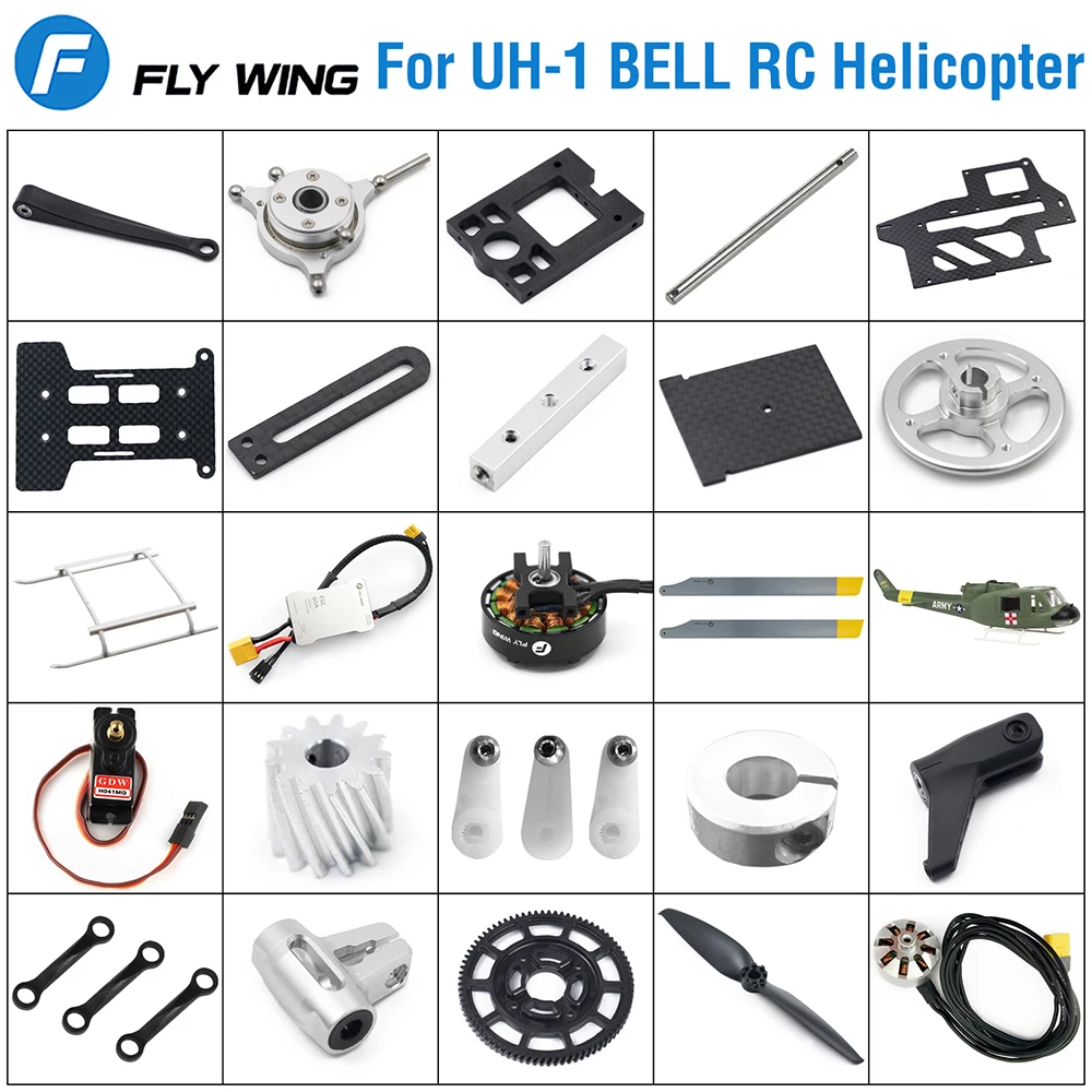 

Fly Wing UH-1 BELL RC Helicopter Parts Original Factory Installed Plate Tail Blade Main Blade Motor Feathering Shaft Servo ESC