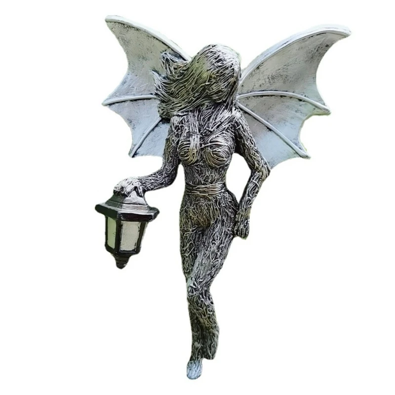 

for Creative Fairy Elf Sculpture with Flashlight Lantern Garden Resin Art Ornaments for Outdoor Patio Backyard Decor