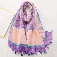 muslim women hijab luxury brand scarf for women vintage totem print silk scarf travel sunscreen tassel large beach towel bandana