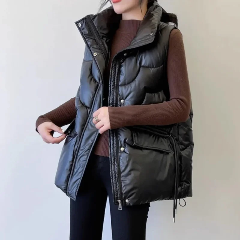 

Spring Autumn Wash-Free Glossy Down Cotton Vest Women Short Jacket Korean Loose Waistcoat Winter Warm Vests Female Wear Outside