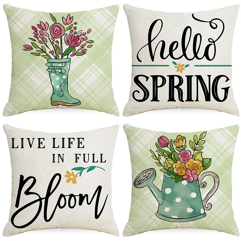 

New Spring Cushion Cover Plant Floral Pattern Cushion Cover Linen Printed Embrace Pillowcase Home Sofa Bedroom Throw Pillow