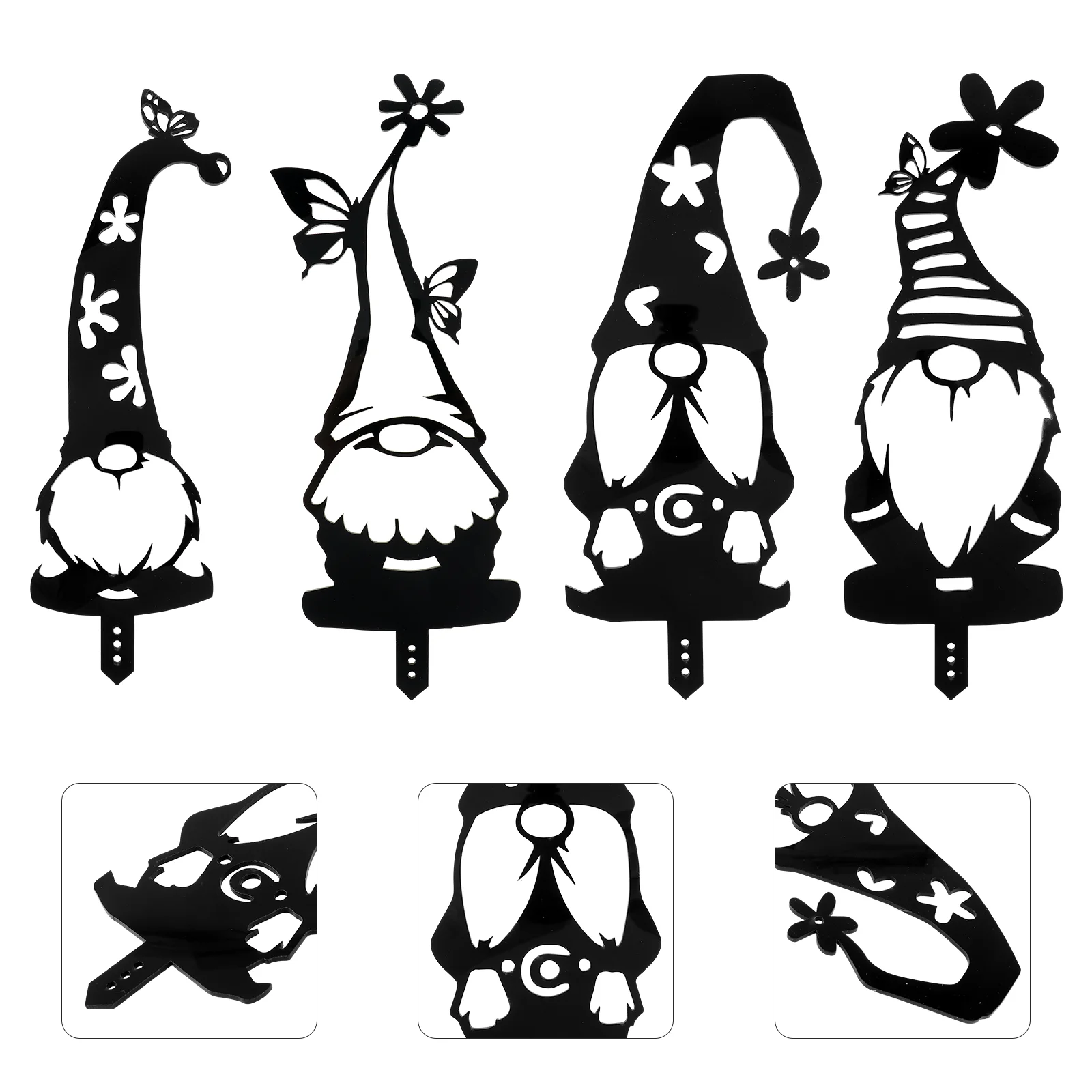 

4 Pcs Swedish Gnome Lawn Decorations Decorative Stakes Black Decor Gnome Garden Signs Metal Fence Outdoor Ornament Black Fence