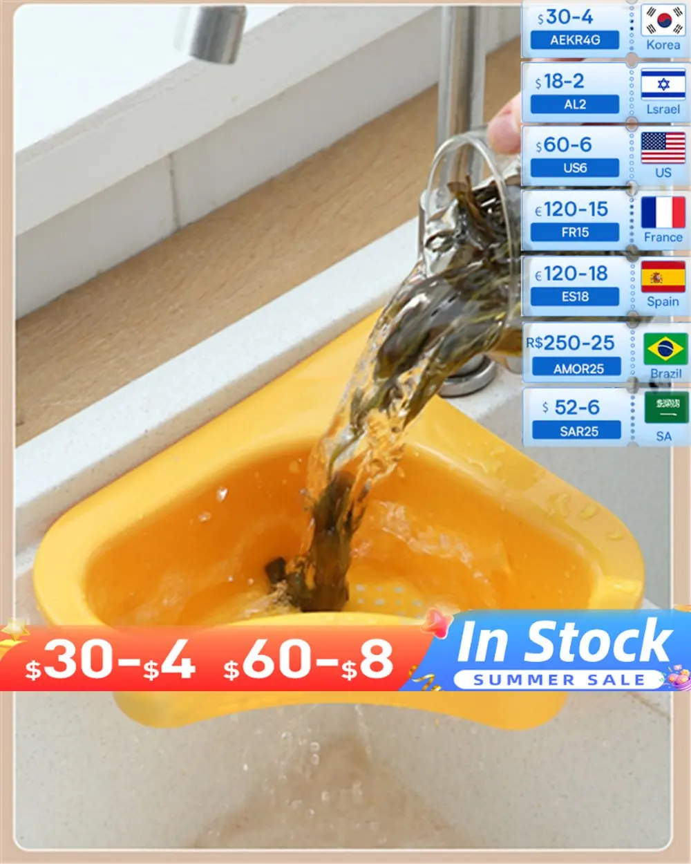 

Sink Swan Drain Basket Household Punch-free Kitchen Vegetable Washing Multi-functional Pool Triangular Plastic Water Filter Rack