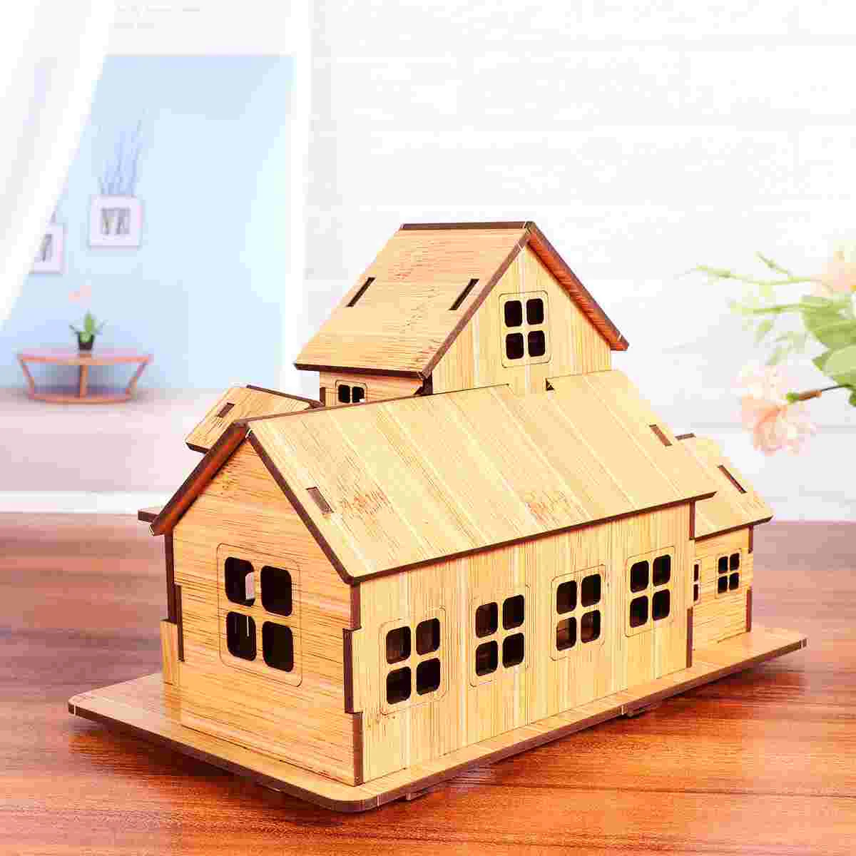 

Unfinished Wood and Craft for Adults DIY Assembling House Wood Ornaments, Grain Color