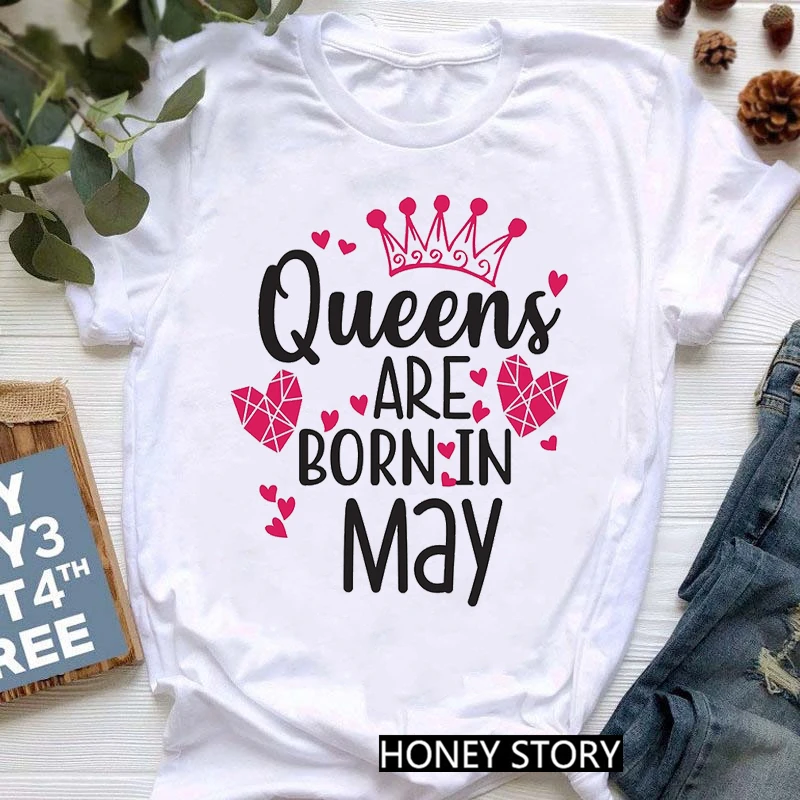 

Women'S Clothing Pink Crown Queen Are Born In January To December Graphic Print T-Shirt Tshirt Femme Birthday Gift Tops