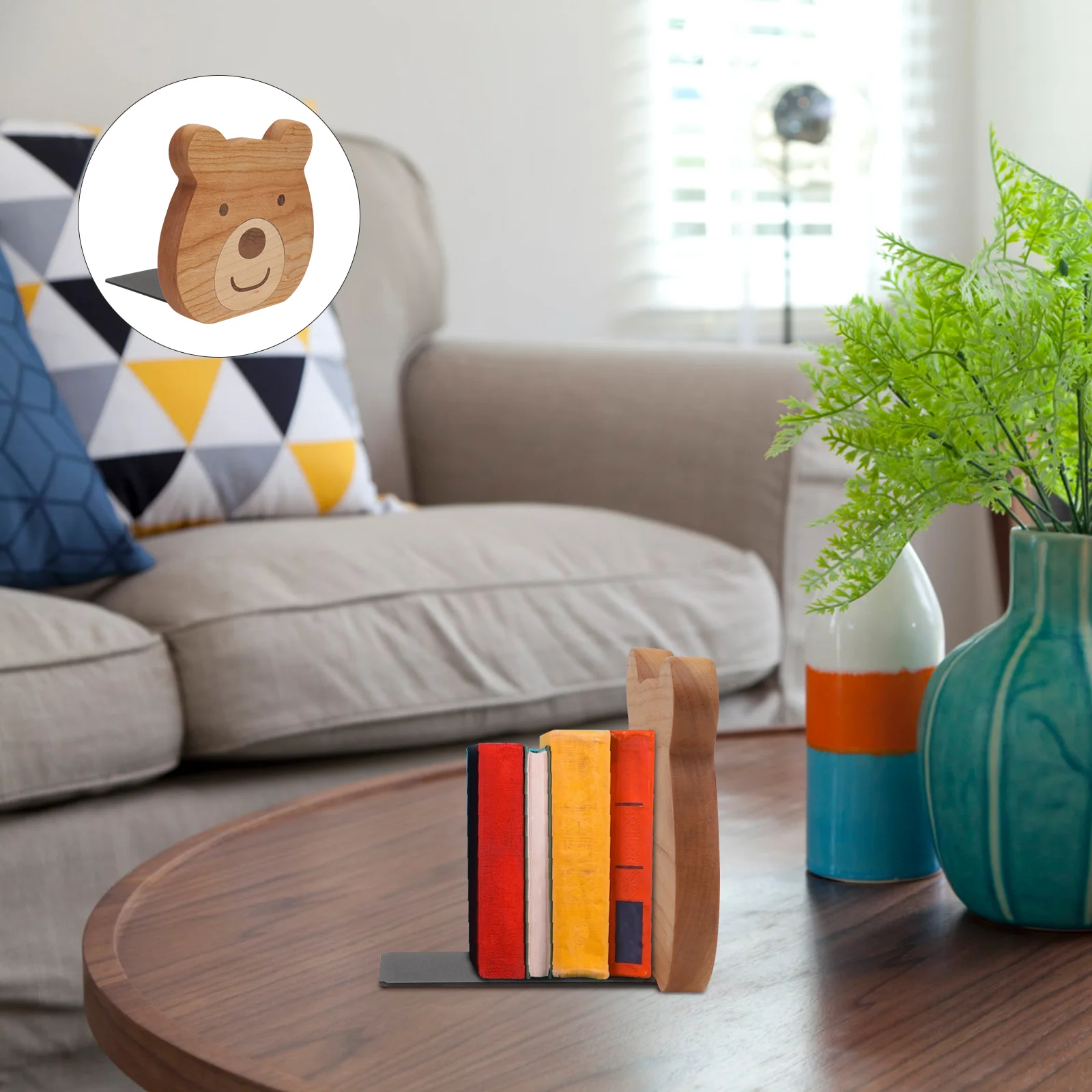 

Cartoon Bookend Bear Bookshelf Organizer Decorative Stand Wooden Support Desktop Holder